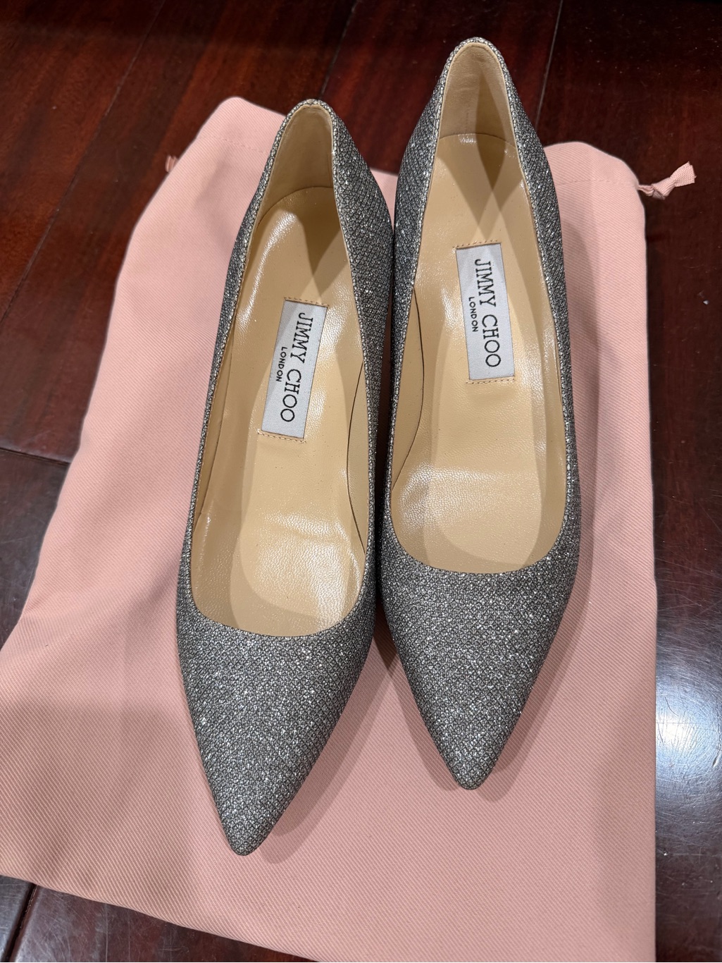 Jimmy Choo Glitter Pointed Toe Pumps In Silver